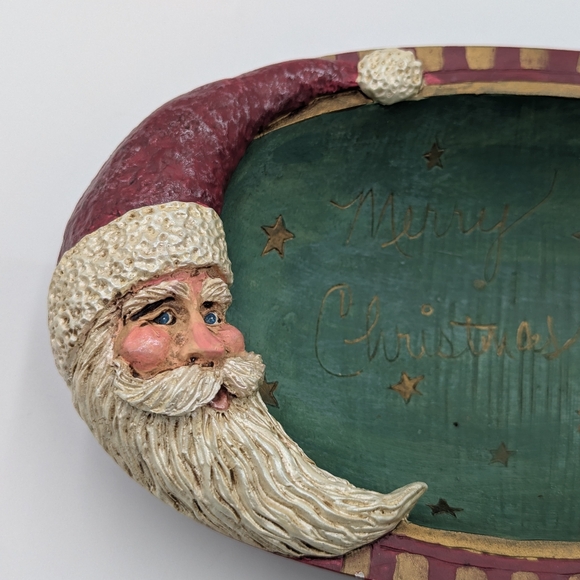 Vintage Christmas Santa Claus Candy Dish Rustic Holiday Decor Folk Art Oval - Picture 8 of 9